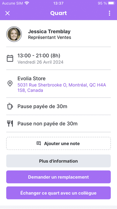 Autoriser les échanges de quarts Evolia